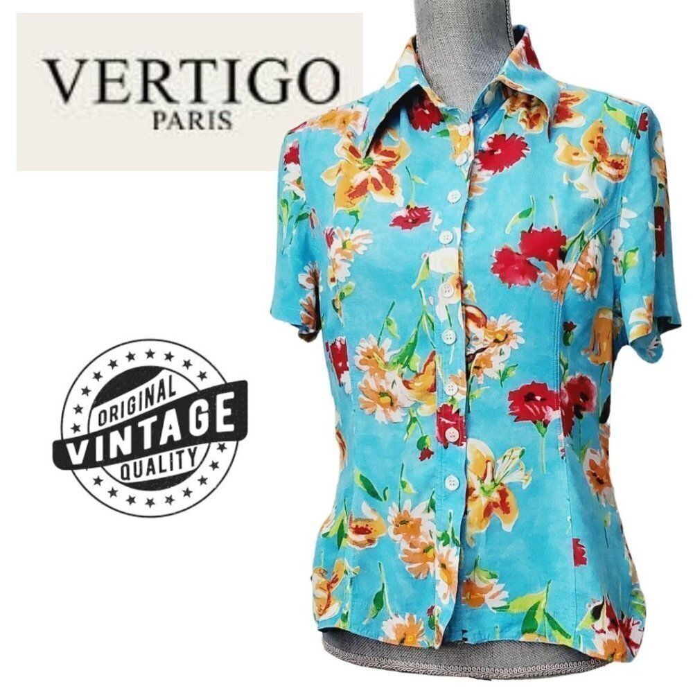 Vintage Vertigo Paris Floral Print Top Medium GUC